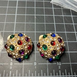 Vintage Multicolor Gemstone Clip-On Earrings